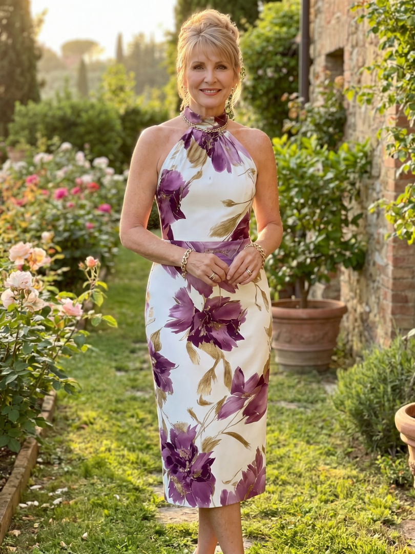 Zinnara | Vestido Midi Floral con Escote Halter