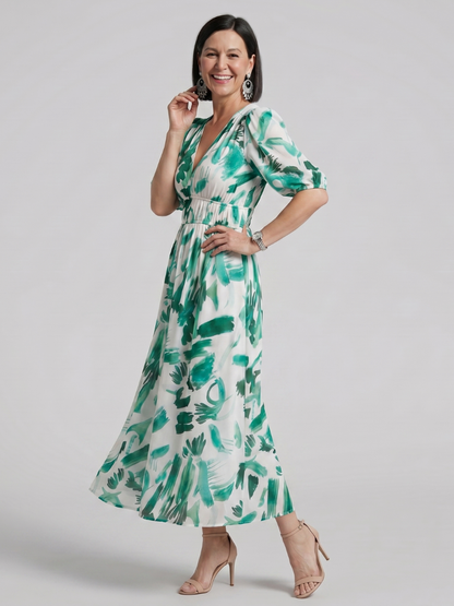 Candlia | Vestido Midi con Mangas Abullonadas y Estampado Abstracto