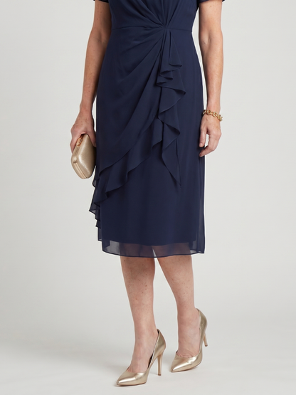 Eira | Vestido Midi de Manga Corta con Falda en Capas