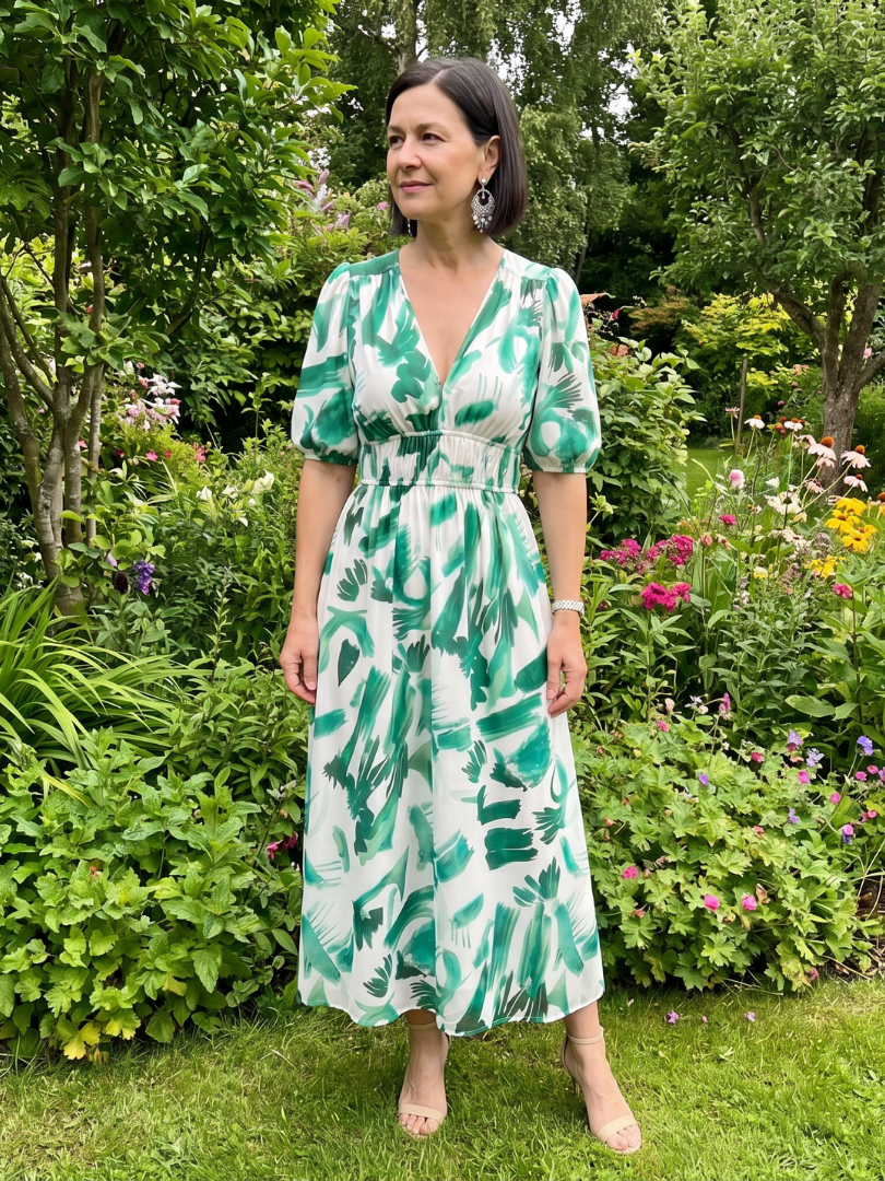 Candlia | Vestido Midi con Mangas Abullonadas y Estampado Abstracto