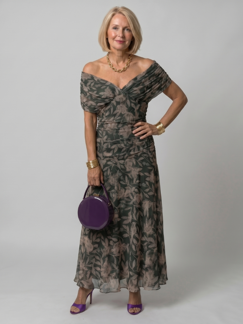 Calen | Vestido Midi Fluido con Escote Bardot