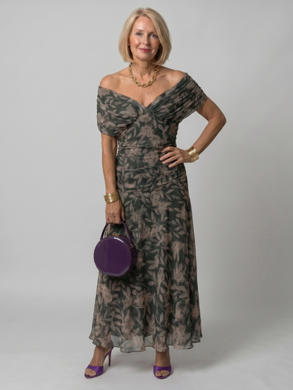 Calen | Vestido Midi Fluido con Escote Bardot