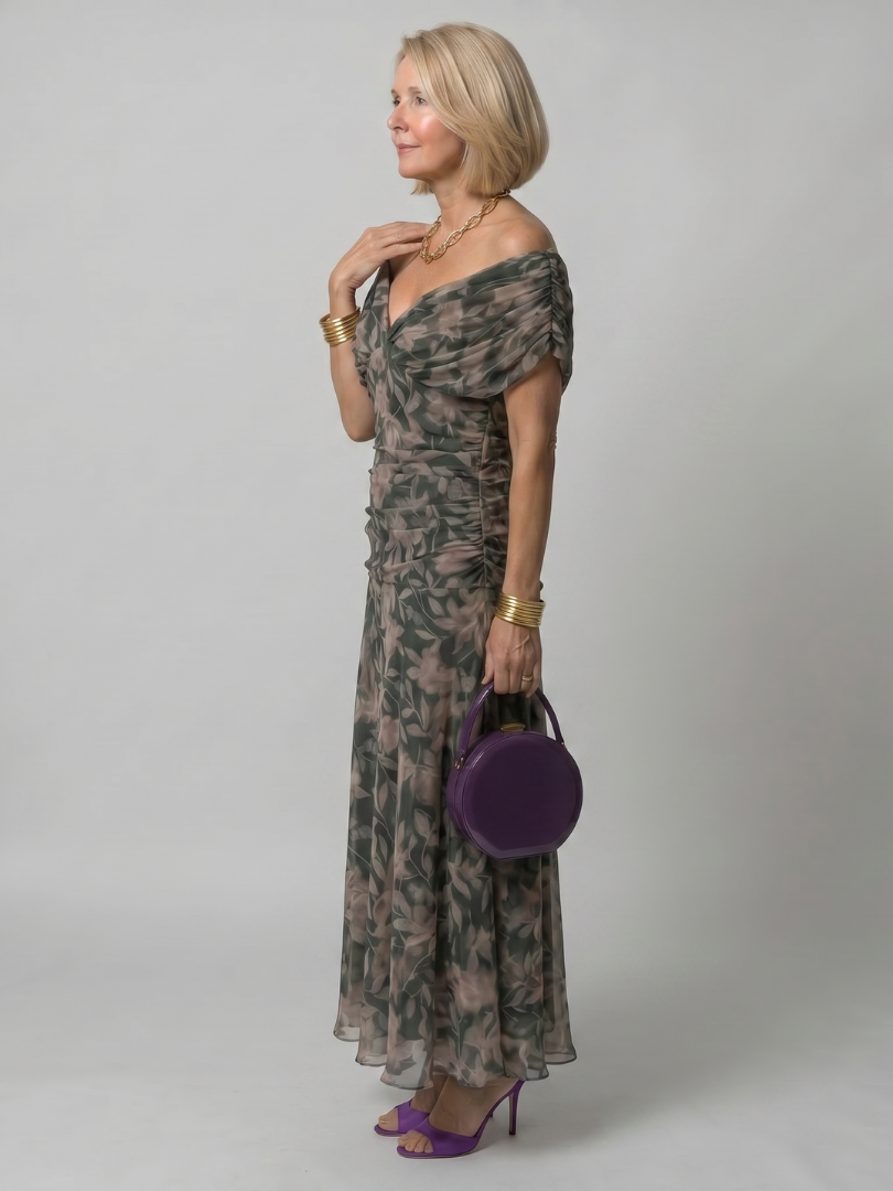 Calen | Vestido Midi Fluido con Escote Bardot