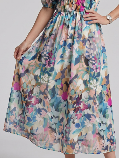 Candlia | Vestido Midi con Mangas Abullonadas y Estampado Abstracto