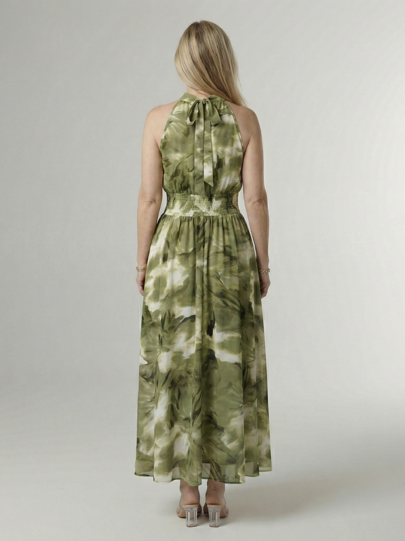Sylin | Vestido Midi Halter con Cintura Fruncida