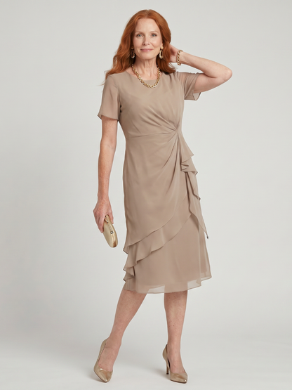 Eira | Vestido Midi de Manga Corta con Falda en Capas
