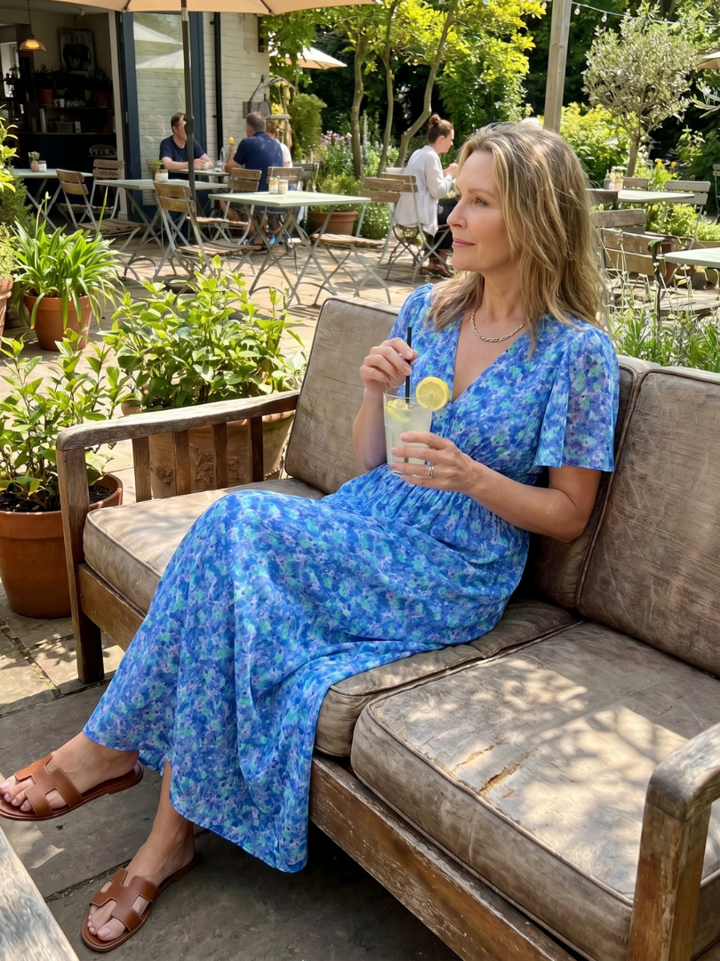 Juna | Vestido Midi Floral de Manga Corta