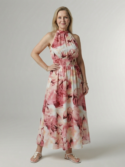 Sylin | Vestido Midi Halter con Cintura Fruncida