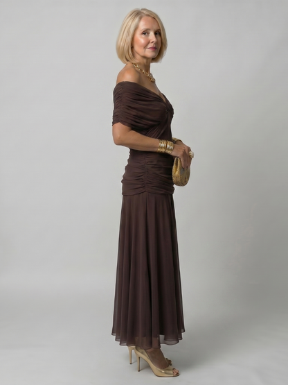 Calen | Vestido Midi Fluido con Escote Bardot