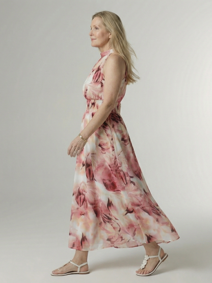 Sylin | Vestido Midi Halter con Cintura Fruncida
