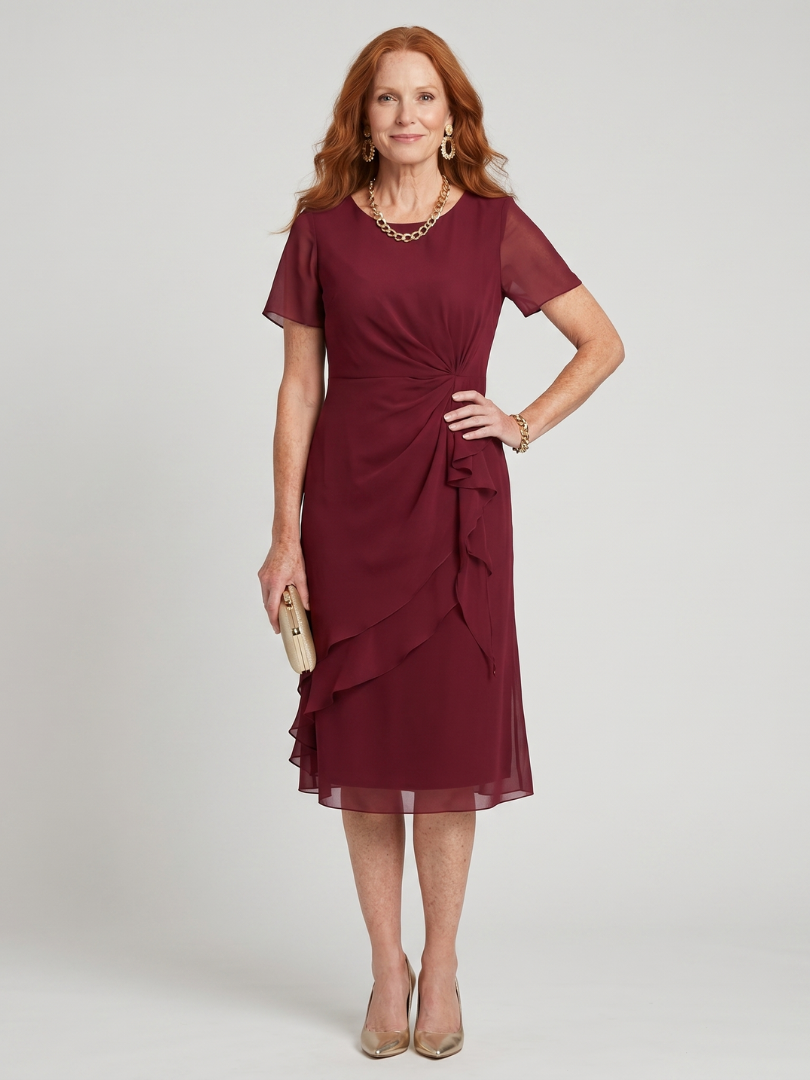 Eira | Vestido Midi de Manga Corta con Falda en Capas