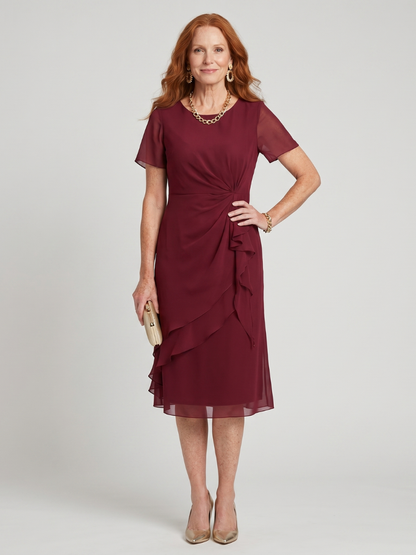 Eira | Vestido Midi de Manga Corta con Falda en Capas