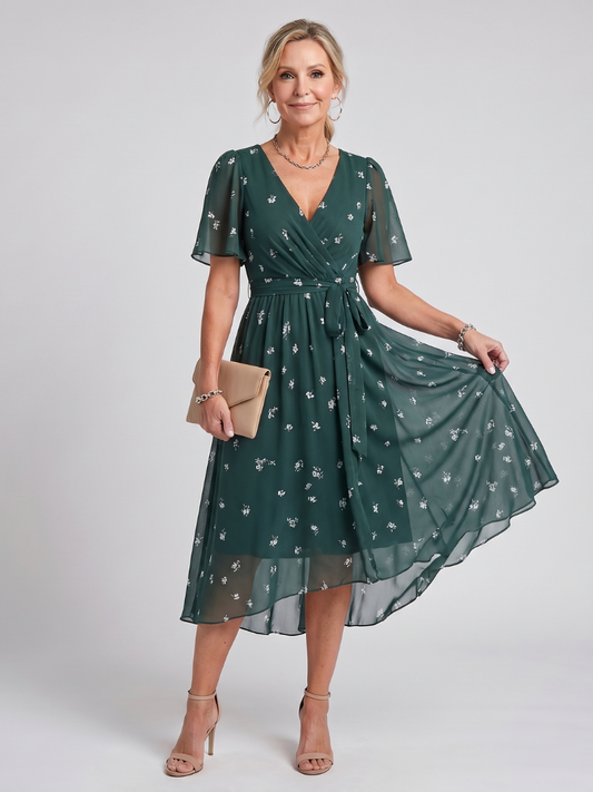 Mirabel | Vestido Midi Floral con Mangas Volantes