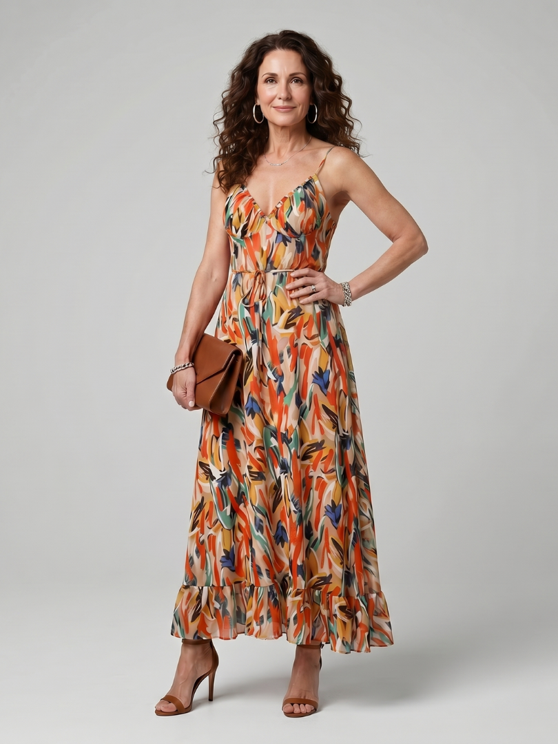 Quill | Vestido Midi Abstracto con Tirantes Finos