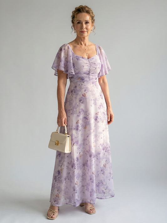 Vaelis | Vestido Midi Floral con Mangas Volantes