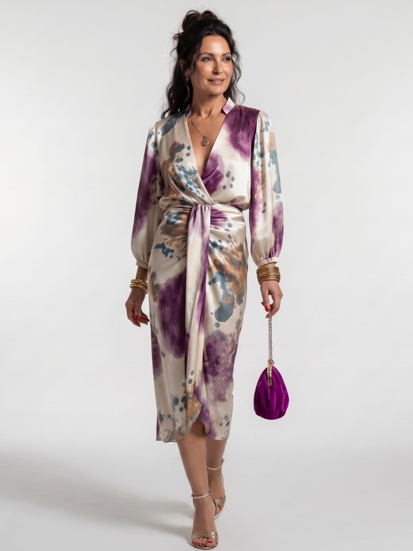 Valentina | Vestido Midi Cruzado con Lazo y Estampado