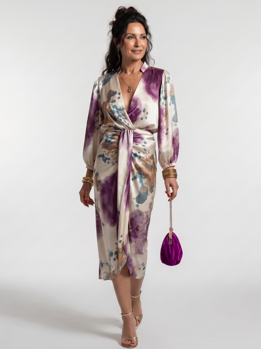 Valentina | Vestido Midi Cruzado con Lazo y Estampado