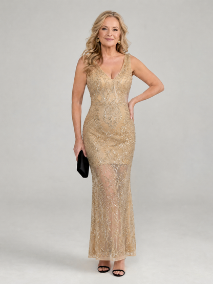 Sirea | Vestido Midi de Lentejuelas con Paneles Transparentes