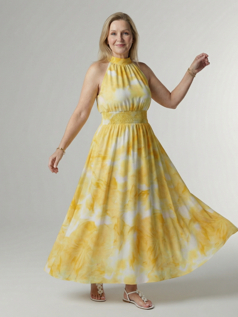 Sylin | Vestido Midi Halter con Cintura Fruncida