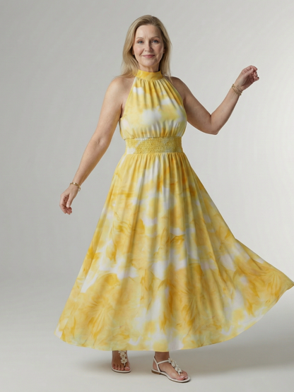 Sylin | Vestido Midi Halter con Cintura Fruncida