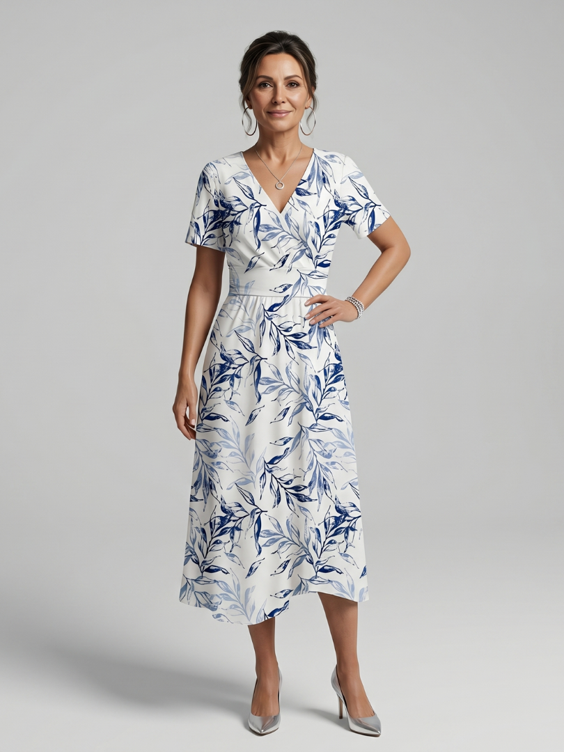 Kael | Vestido Midi Floral Botánico con Escote en V