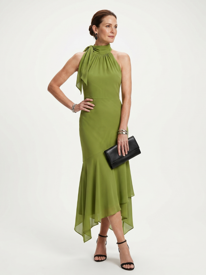 Winifred | Vestido Midi Halter Drapado con Abertura