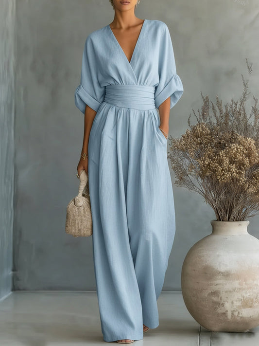 Aurélia | Mono elegante de cuello en V y cintura alta