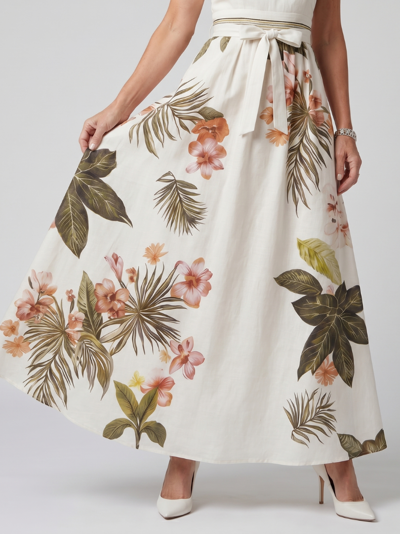 Meadow | Vestido Maxi Botánico con Escote Halter Drapado
