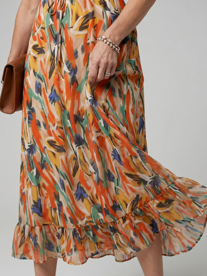 Quill | Vestido Midi Abstracto con Tirantes Finos