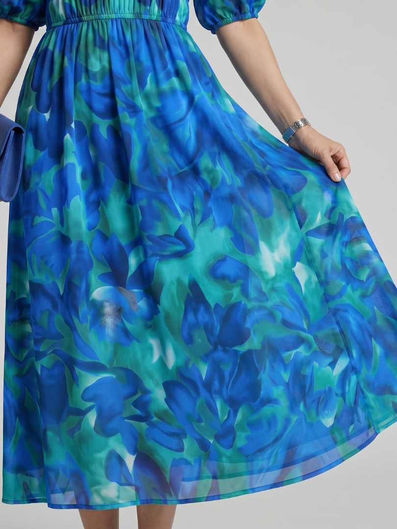 Candlia | Vestido Midi con Mangas Abullonadas y Estampado Abstracto