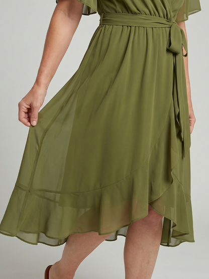 Keziah | Vestido Midi Cruzado con Bajo Fluido