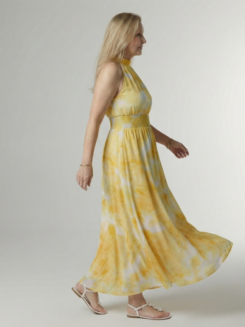 Sylin | Vestido Midi Halter con Cintura Fruncida