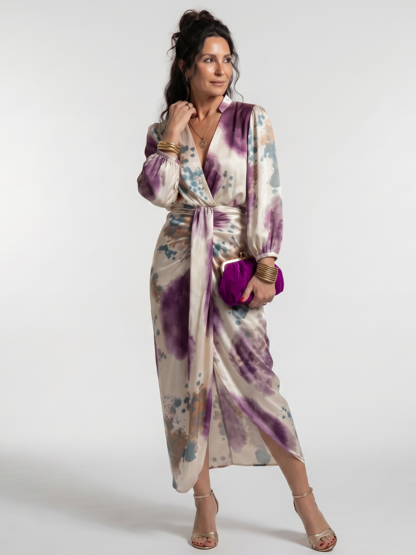 Valentina | Vestido Midi Cruzado con Lazo y Estampado