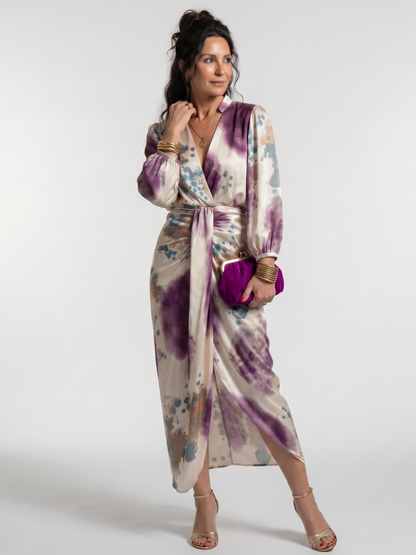 Valentina | Vestido Midi Cruzado con Lazo y Estampado