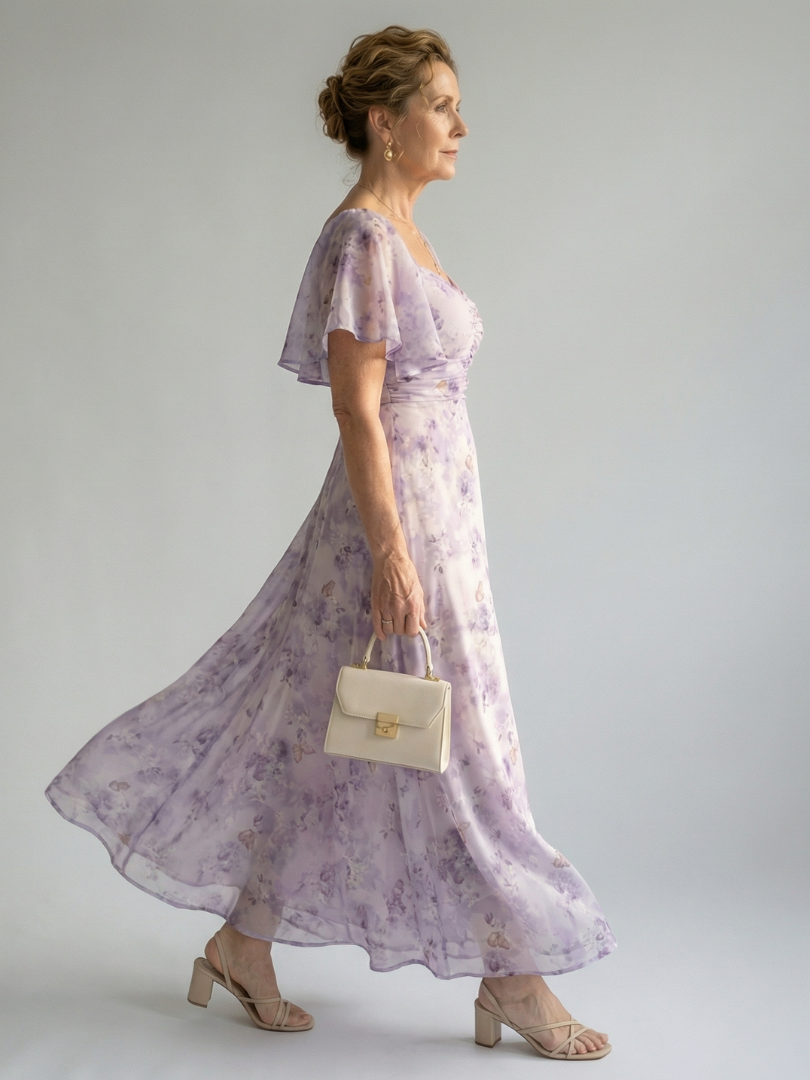 Vaelis | Vestido Midi Floral con Mangas Volantes