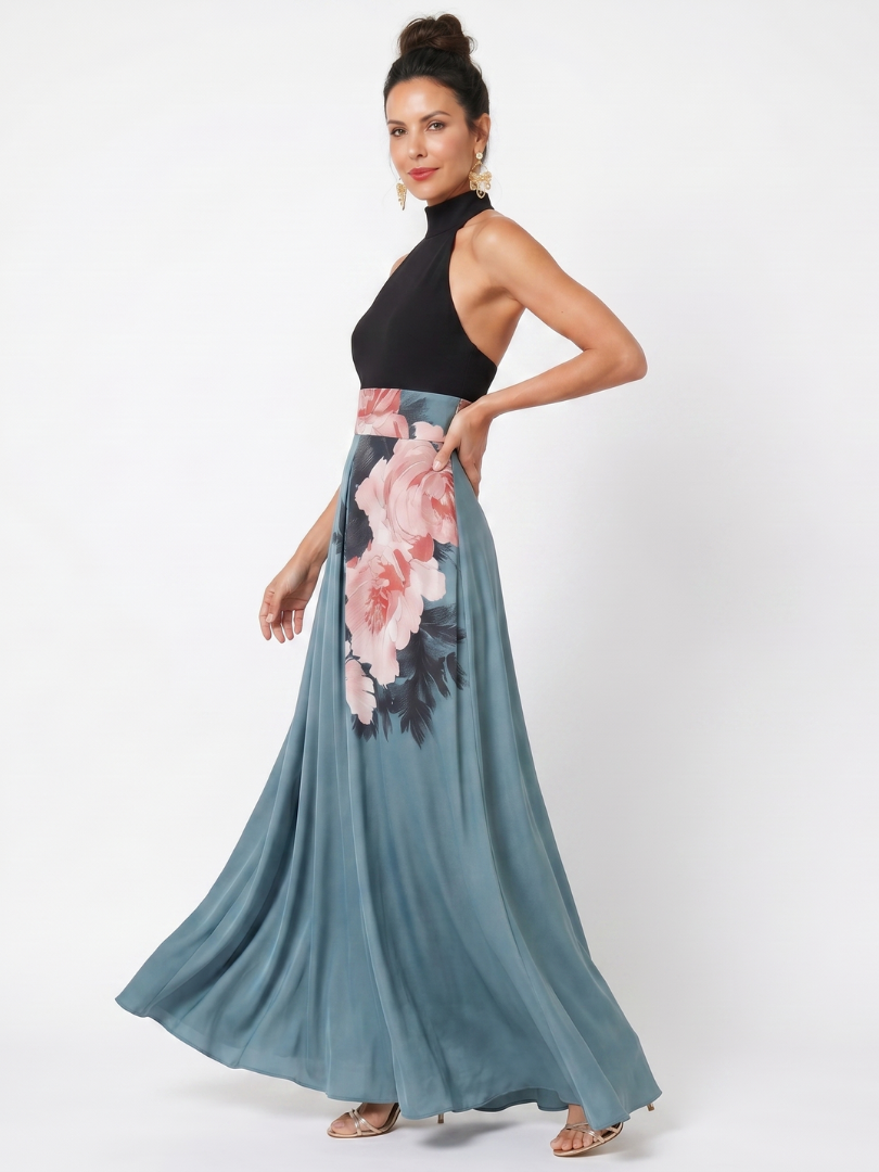 Olympas | Vestido Maxi Floral con Escote Halter