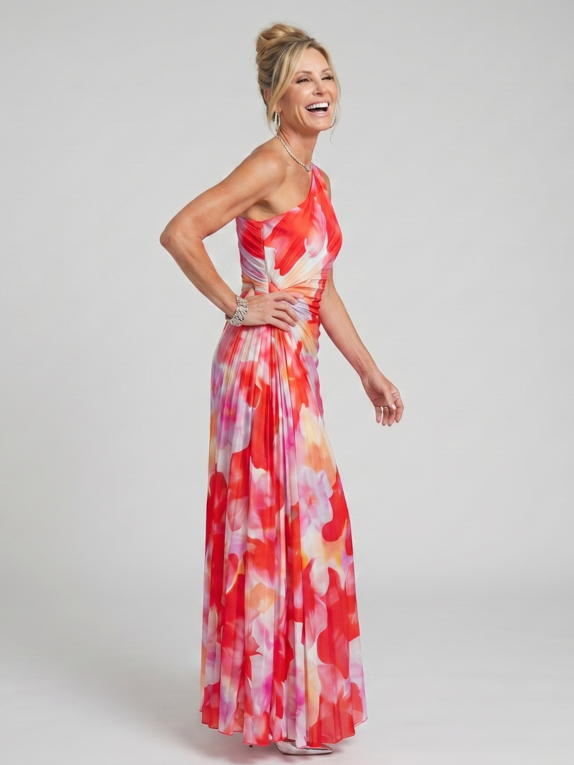 Taya | Vestido Midi de Un Hombro con Cuerpo Plisado