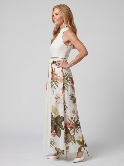 Meadow | Vestido Maxi Botánico con Escote Halter Drapado