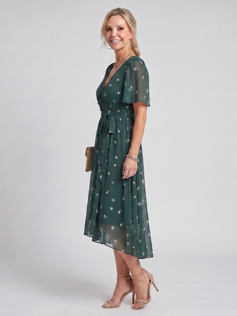 Mirabel | Vestido Midi Floral con Mangas Volantes