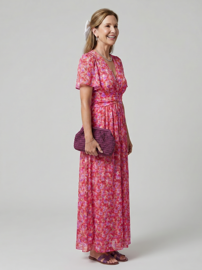 Juna | Vestido Midi Floral de Manga Corta