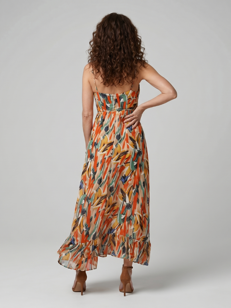 Quill | Vestido Midi Abstracto con Tirantes Finos