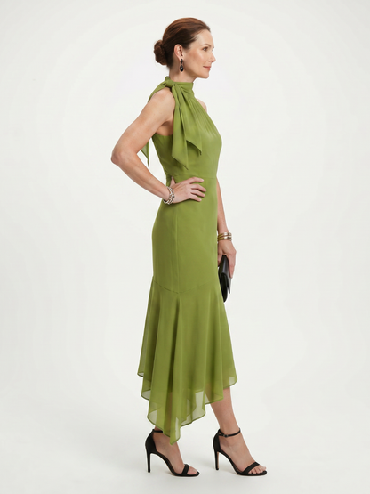Winifred | Vestido Midi Halter Drapado con Abertura