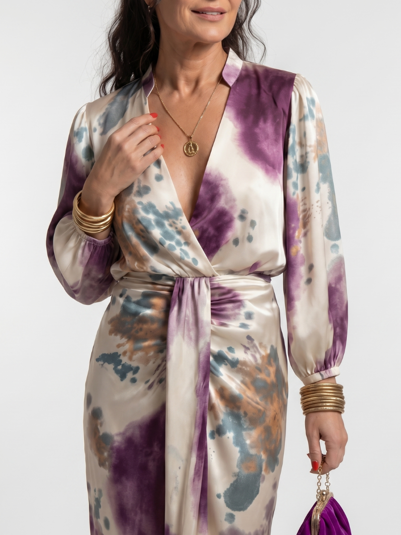 Valentina | Vestido Midi Cruzado con Lazo y Estampado