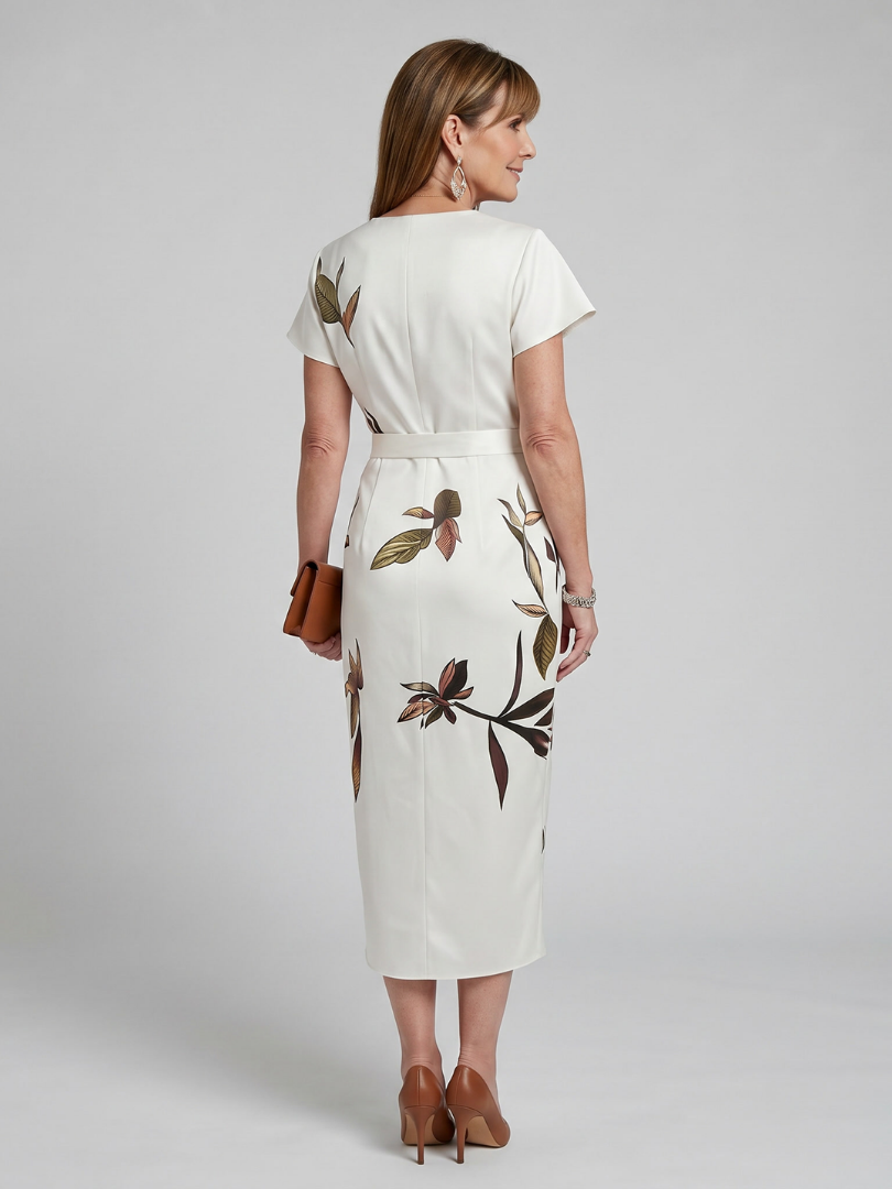 Cypress | Vestido Midi Botánico Cruzado con Mangas Volantes