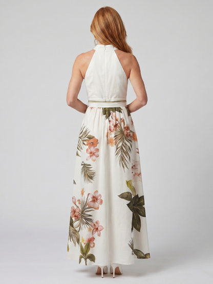 Meadow | Vestido Maxi Botánico con Escote Halter Drapado