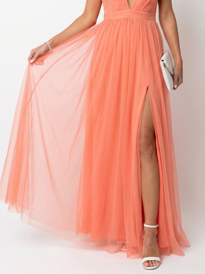 Tia | Vestido Maxi Plisado con Escote en V Profundo