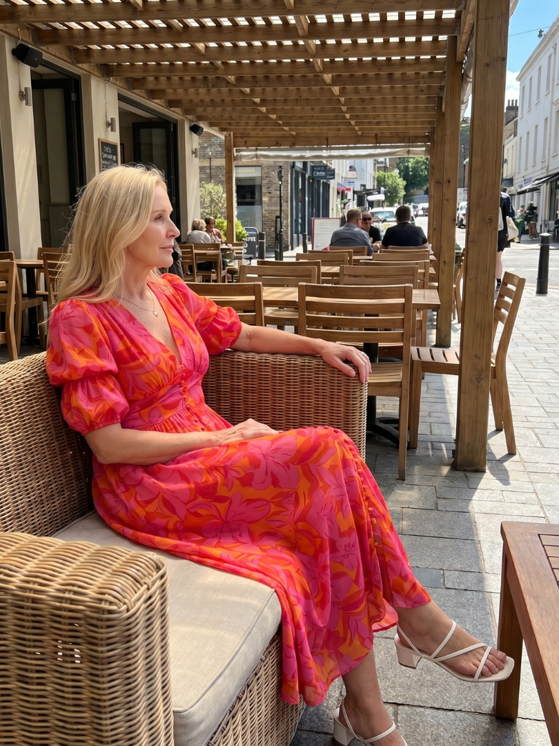 Zarelle | Vestido Midi Floral con Mangas Abullonadas
