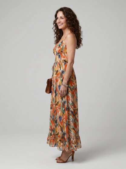 Quill | Vestido Midi Abstracto con Tirantes Finos