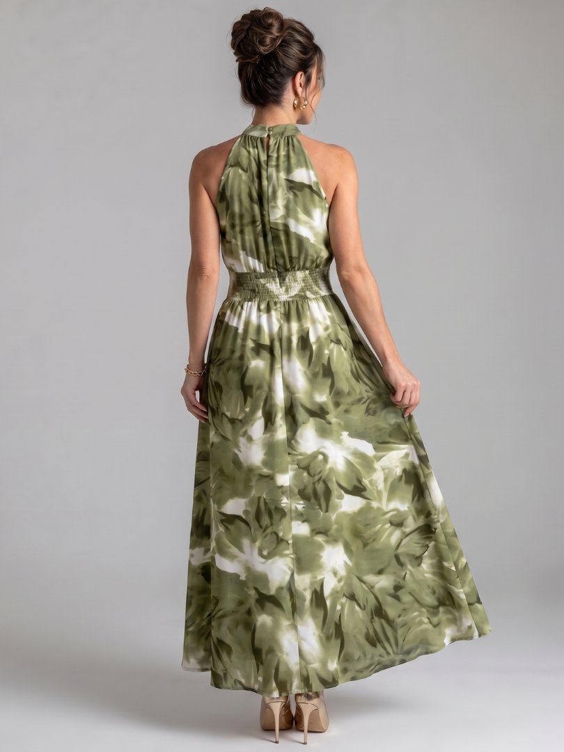Olivia | Vestido Midi Abstracto con Cintura Fruncida