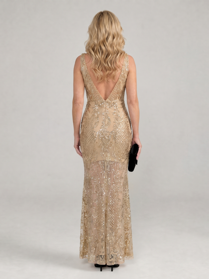 Sirea | Vestido Midi de Lentejuelas con Paneles Transparentes